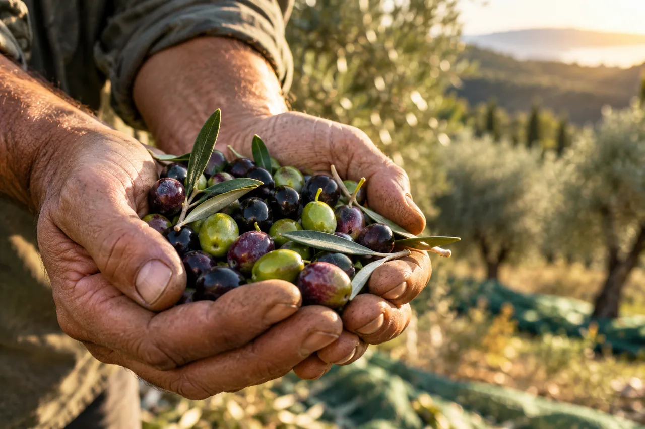 Olive appena raccolte tra le mani
